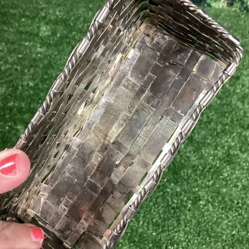 Vintage Silverplated Over Brass Woven Basket Small